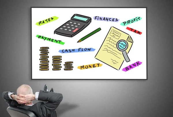 Businessman looking at accounting concept — Stock Photo, Image