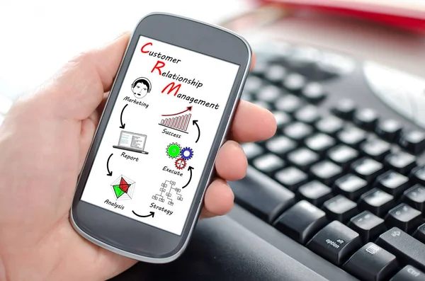 CRM kavramı bir smartphone cep telefonu ile — Stok fotoğraf