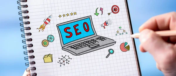 Concepto Seo en un bloc de notas — Foto de Stock