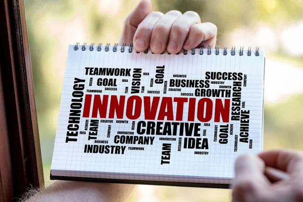 Innovation word cloud concept on a notepad — Stock Photo, Image