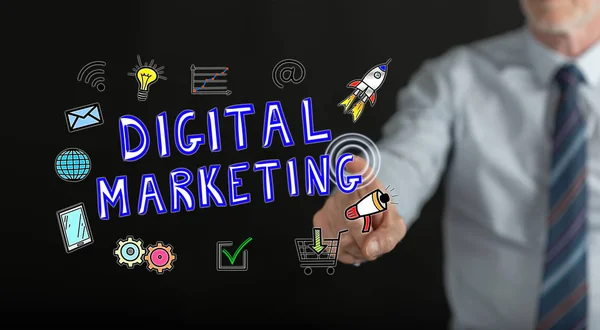 L'uomo tocca un concetto di marketing digitale su un touch screen — Foto Stock