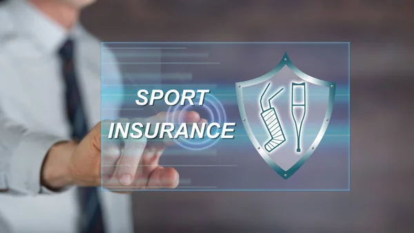 Hombre tocando un concepto de seguro deportivo en una pantalla táctil —  Fotos de Stock