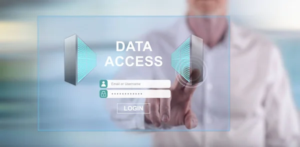 タッチ画面上のデータ アクセスの概念に触れる男 — ストック写真