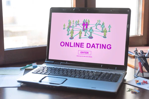 Концепція онлайн знайомств на екрані ноутбука — стокове фото