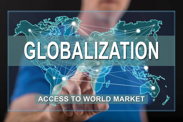 Homem tocando um conceito de globalização — Fotografia de Stock