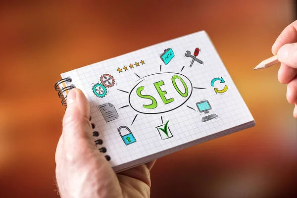 Concepto Seo en un bloc de notas — Foto de Stock