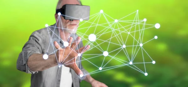 Man touching a virtual network