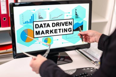 Data driven marketing concept on a computer monitor clipart