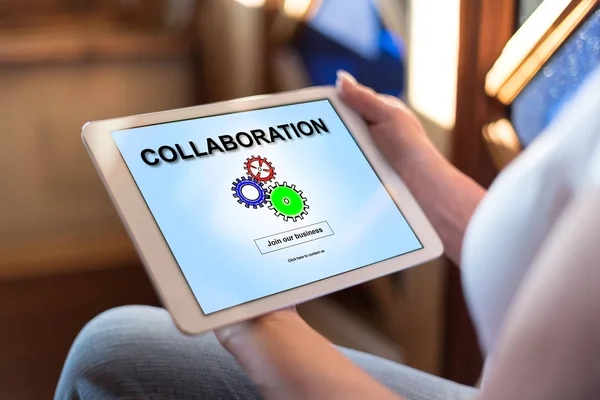태블릿에 협업 개념 — 스톡 사진