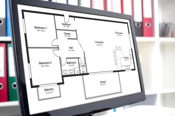 Концепція плану квартири на екрані комп'ютера — стокове фото