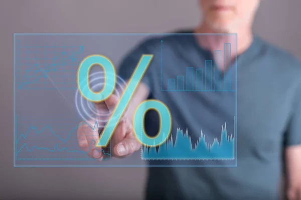 Man touching digital interest rates data — Stock Photo, Image