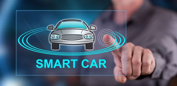 Man touching a smart car concept — Stock Photo, Image