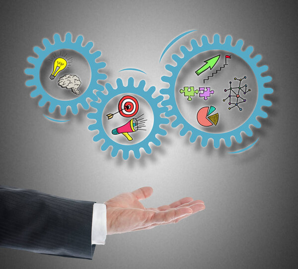 Концепция бизнес-стратегии левитации над рукой
