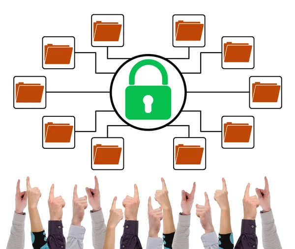 Concepto de protección de datos apuntado por varios dedos —  Fotos de Stock