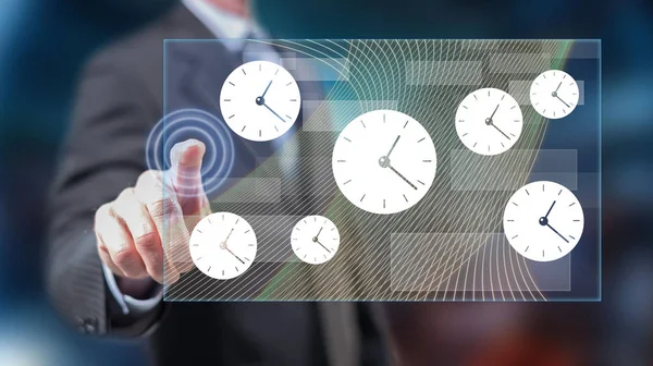 Man touching a time management concept — Stock Photo, Image
