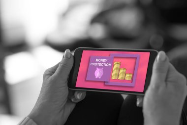 Para koruma kavramı bir smartphone cep telefonu ile