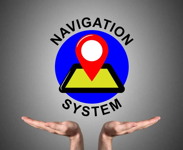 Conceito de sistema de navegação sustentado por mãos abertas — Fotografia de Stock