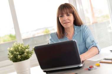 İş kadını Laptop 'ta çalışıyor