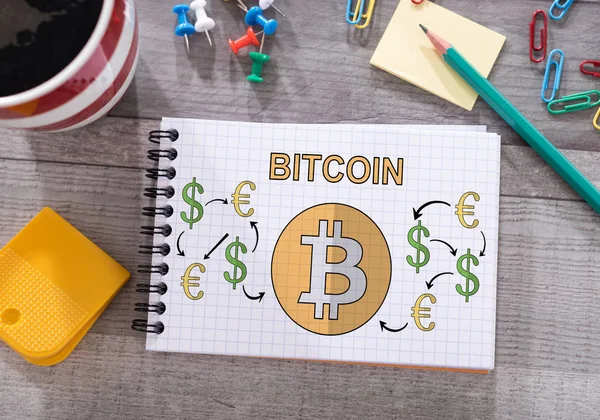 Bitcoin-Konzept auf dem Notizblock — Stockfoto