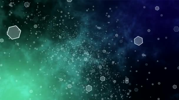 Абстрактный темно-синий и светло-зеленый фон движущихся шестиугольников, лоскутная анимация — стоковое видео