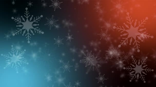 Astratto sfondo rosso e azzurro di fiocchi di neve in movimento, animazione loop — Video Stock