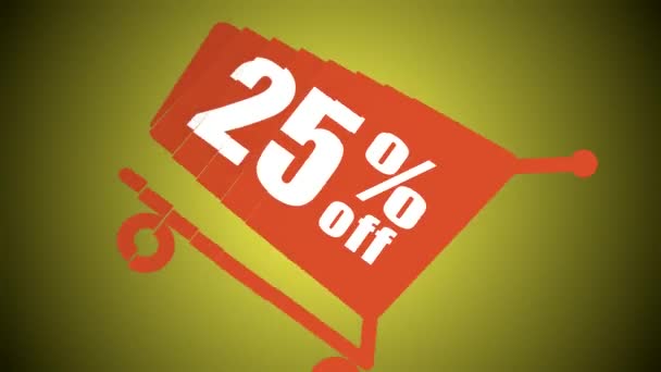 Sale discount 25 percent off with shopping cart — Stock Video