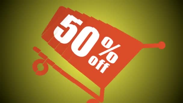 Sale discount 50 percent off with shopping cart — Stock Video