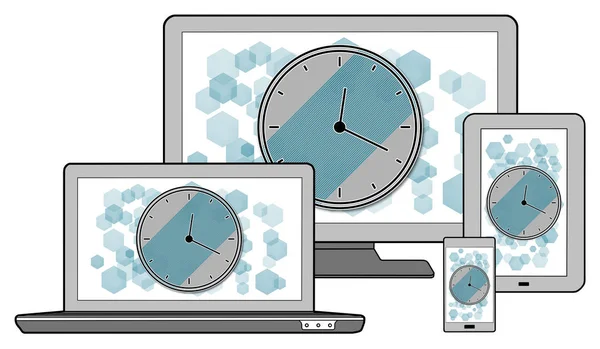 Concepto de gestión del tiempo en diferentes dispositivos — Foto de Stock