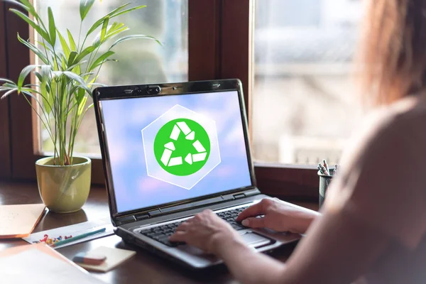 Recycling concept on a laptop screen