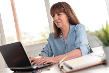 İş kadını Laptop 'ta çalışıyor