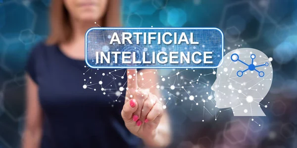 Woman touching an artificial intelligence concept — Stock Photo, Image