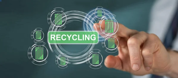 Man touching a recycling concept — Stock Photo, Image