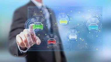 Bir akıllı araç konsepti dokunmadan adam