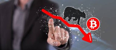 Bitcoin ayı trendi konseptine dokunan adam