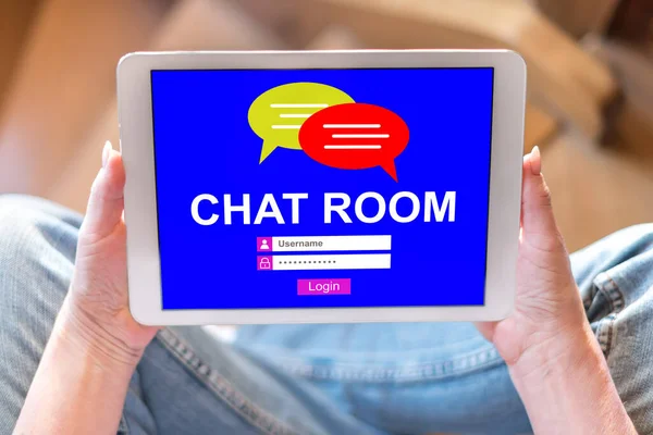 Tablet screen displaying a chat room concept