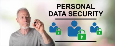 Bir adam tarafından çizilmiş kişisel veri güvenlik kavramı