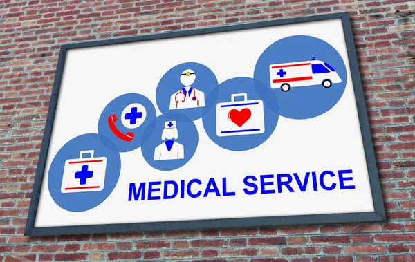 Medical Service Concept Drawn Billboard Fixed Brick Wall — Stock Photo, Image