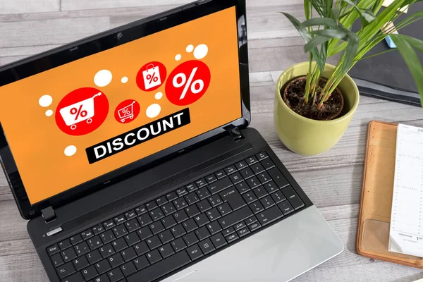 Laptop screen with discount concept