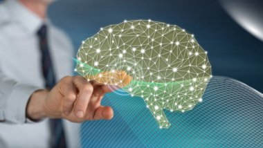 Adam bir zeka kavramı onun parmak dokunmatik ekranlı cep bilgisayarlarda dokunmadan