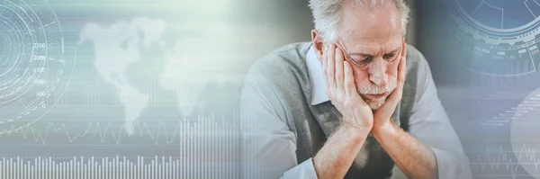 Gestresster Leitender Geschäftsmann Sitzt Büro Panorama Banner — Stockfoto