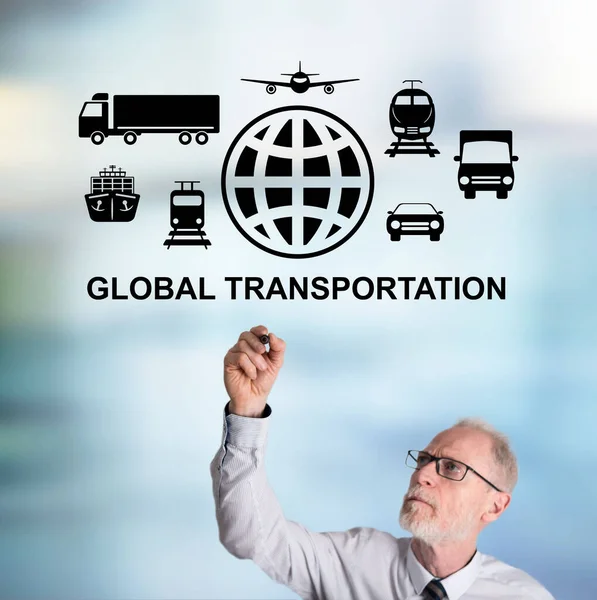 Глобальна Концепція Транспорту Намальована Бізнесменом — стокове фото