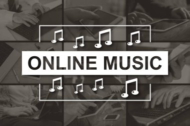 Çevrimiçi müzik kavramı arkaplandaki resimlerle gösterilmiştir