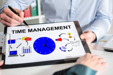 Panoda zaman yönetimi kavramını gösteren işadamı