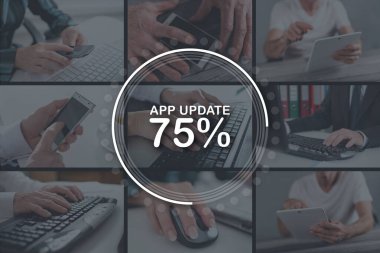 Uygulama güncelleme kavramı arkaplandaki resimlerle gösterilmiştir