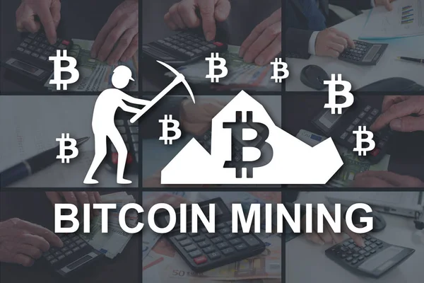 Bitcoin Conceito Mineração Ilustrado Por Imagens Fundo — Fotografia de Stock
