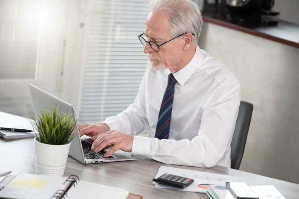 Старший Бізнесмен Працює Ноутбуці Офісі — стокове фото
