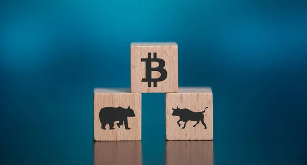 Concept Van Bitcoin Trend Houten Kubussen — Stockfoto