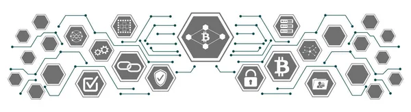 Blockchain Technológia Koncepciója Összekapcsolt Ikonokkal — Stock Fotó