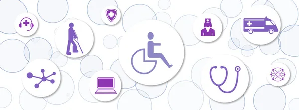 Concept of disability with icons on circles