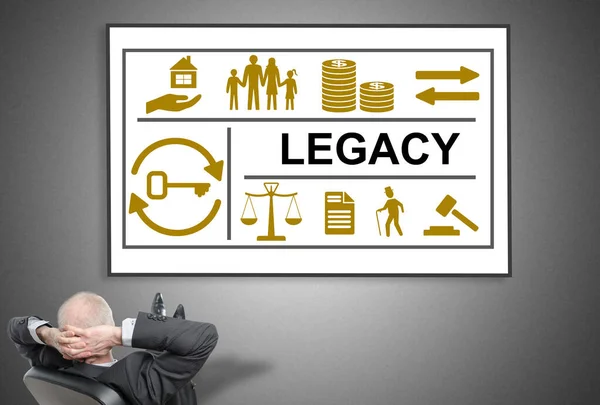 Relaxed Businessman Looking Legacy Concept Whiteboard — Stock Photo, Image